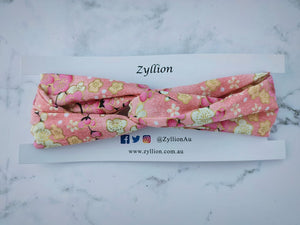 Pink and Gold Floral Wired Headband