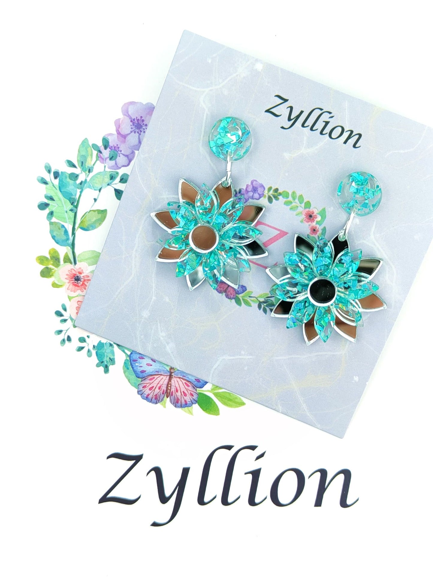 Layered Flower Dangle Sterling Silver Earrings