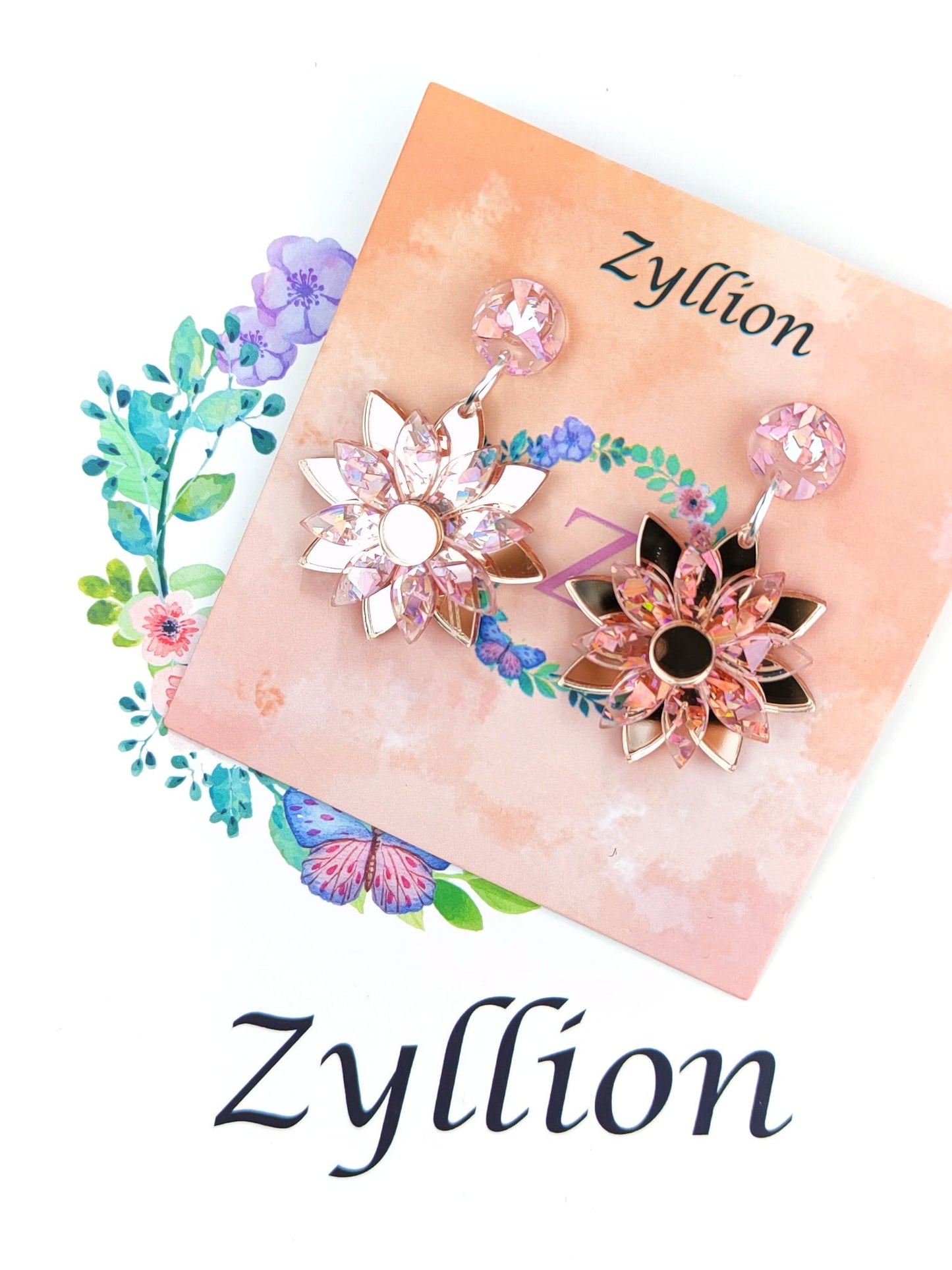 Layered Flower Dangle Sterling Silver Earrings