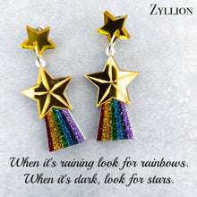 Load image into Gallery viewer, Shooting Star with rainbow tail Acrylic Dangle Sterling Silver Earrings