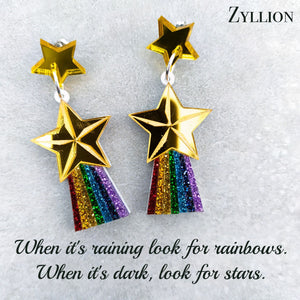 Shooting Star with rainbow tail Acrylic Dangle Sterling Silver Earrings