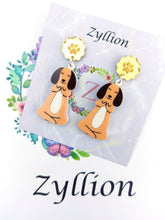 Load image into Gallery viewer, Dog Meditation Acrylic Dangle Sterling Silver Earrings