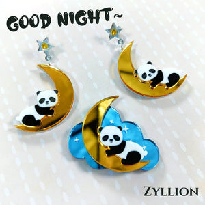 Panda and Luna Dangle Sterling Silver Earrings