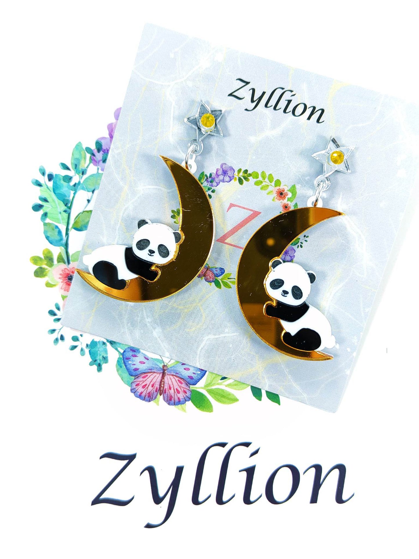 Panda and Luna Dangle Sterling Silver Earrings