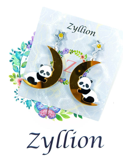 Panda and Luna Dangle Sterling Silver Earrings