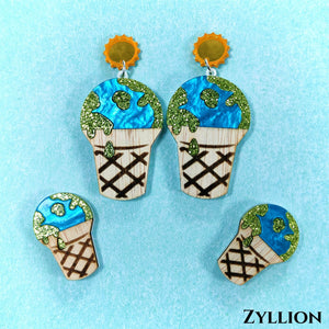 The melted earth ice cream acrylic Dangle Sterling Silver Earrings
