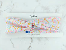 Load image into Gallery viewer, Pink Gold Blue Swirl Wired Headband