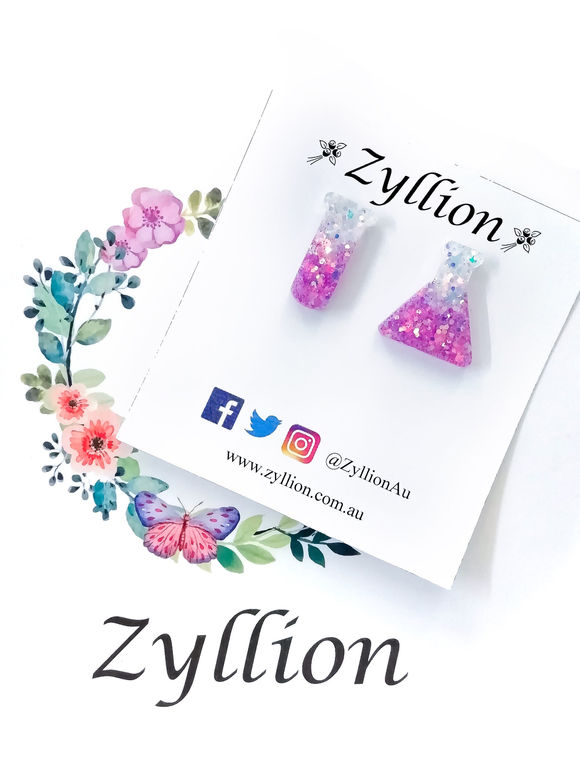 Mini Test Tube & Conical Flask Studs Sterling Silver Earrings - Zyllion