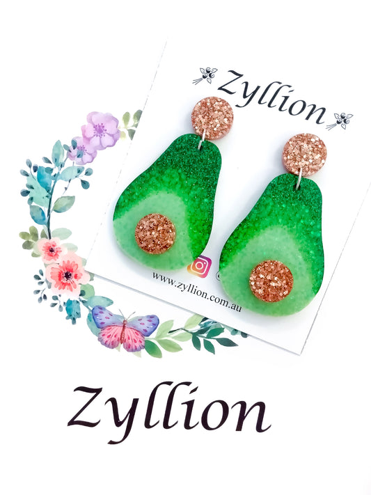 Avocado Dangle Sterling Silver Earrings - Zyllion