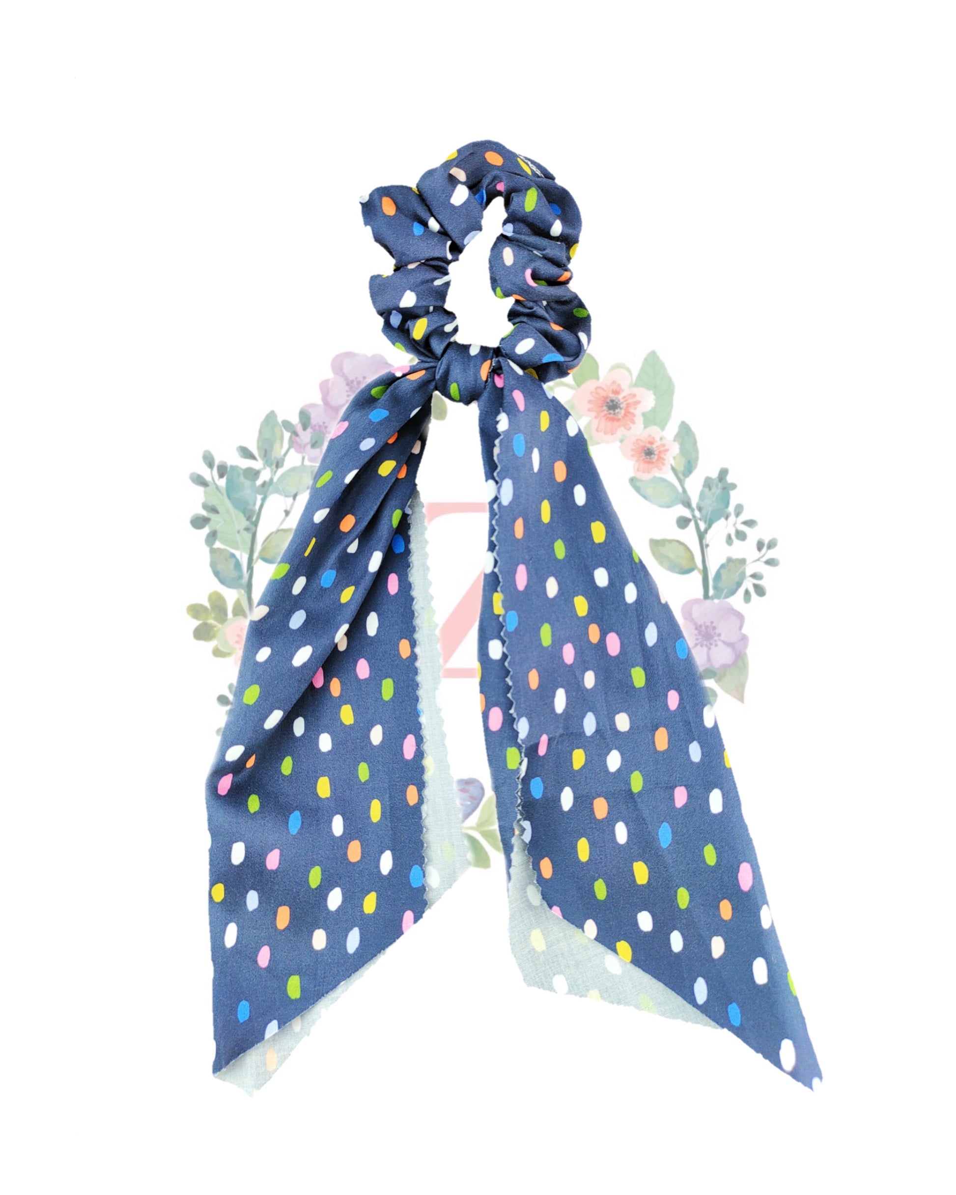 Bubble Dot Blue Hair Scarf Scrunchies