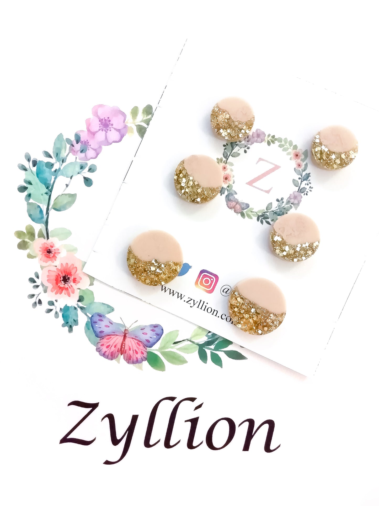 Gold & Silver Theme Round Studs Sterling Silver Earrings - Zyllion
