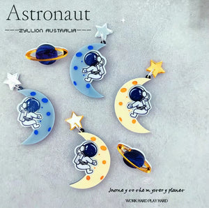 Astronaut to the mystery planet Dangle Sterling Silver Earrings