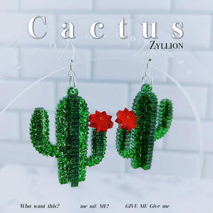 3D Cactus Acrylic Dangle Sterling Silver Earrings