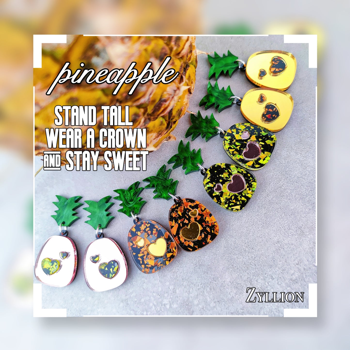 Pineapple Dangle Sterling Silver Earrings