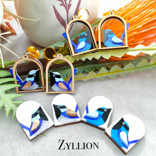 Fairy wren in frame earring