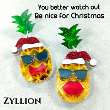 Load image into Gallery viewer, Christmas pineapple acrylic Dangle Sterling Silver Earrings