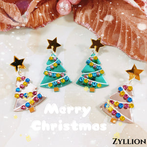 Bling Bling crystal Christmas tree acrylic Dangle Sterling Silver Earrings