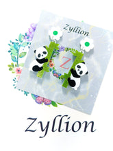 Load image into Gallery viewer, Panda hugging bamboo acrylic Dangle Sterling Silver Earrings